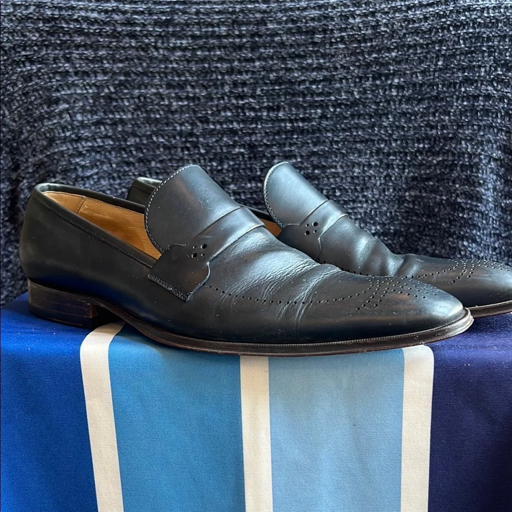 Neiman Marcus Black Leather Slip-On Penny Loafers